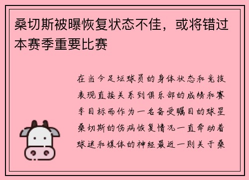桑切斯被曝恢复状态不佳，或将错过本赛季重要比赛